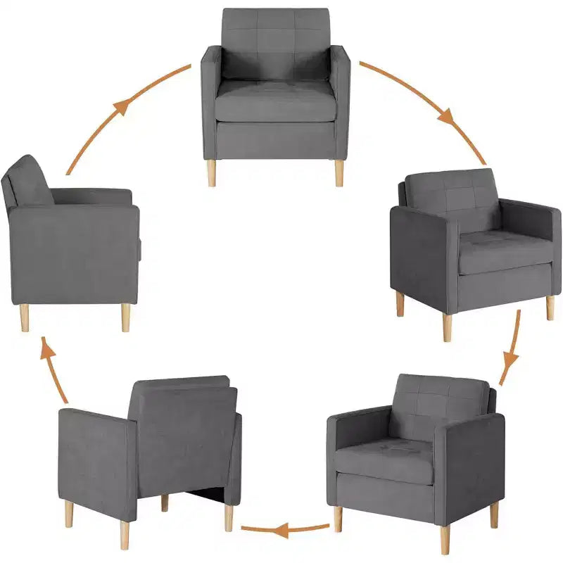 TYBOATLE Decor Linen Comfy Round Arms Chair for Living Room, Reading Leisure Chair with High Back for Living Room Bedroom Waiting Room, Grey