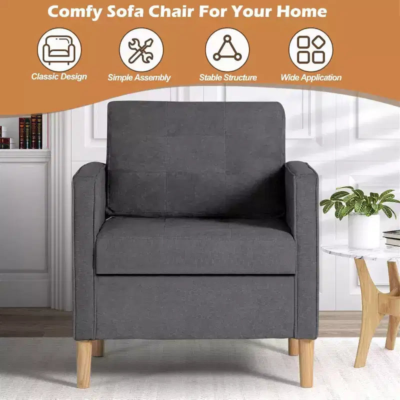 TYBOATLE Decor Linen Comfy Round Arms Chair for Living Room, Reading Leisure Chair with High Back for Living Room Bedroom Waiting Room, Grey