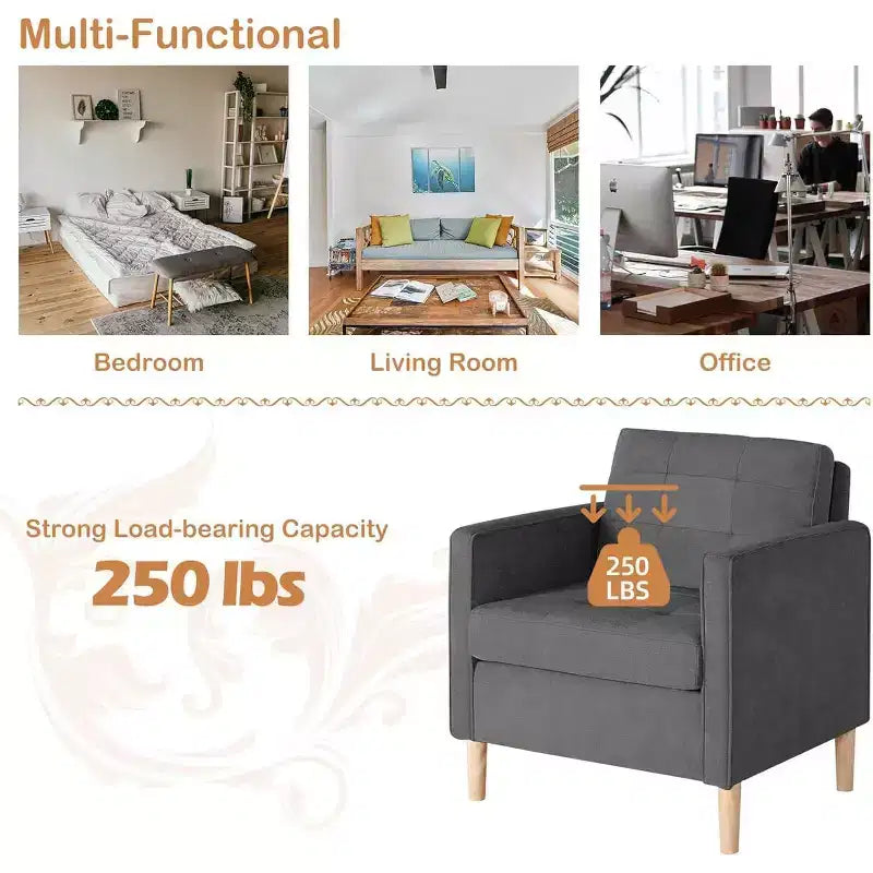 TYBOATLE Decor Linen Comfy Round Arms Chair for Living Room, Reading Leisure Chair with High Back for Living Room Bedroom Waiting Room, Grey