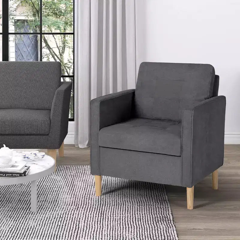 TYBOATLE Decor Linen Comfy Round Arms Chair for Living Room, Reading Leisure Chair with High Back for Living Room Bedroom Waiting Room, Grey