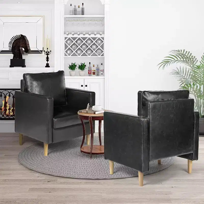 TYBOATLE Decor Linen Comfy Round Arms Chair for Living Room, Reading Leisure Chair with High Back for Living Room Bedroom Waiting Room, Black