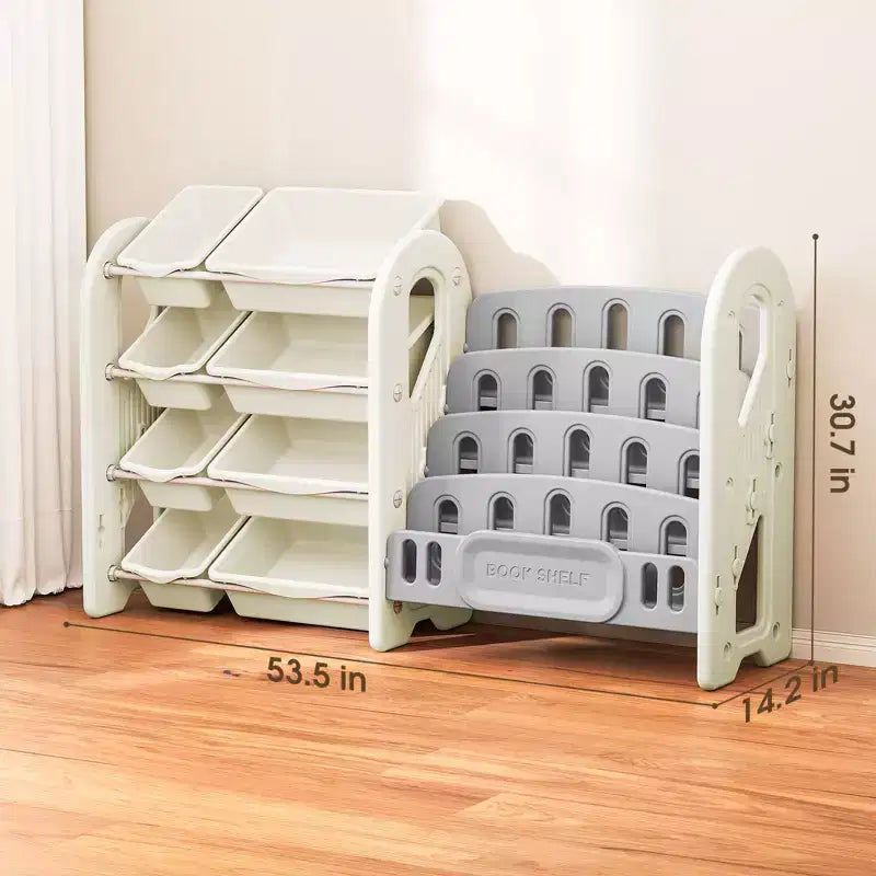 2-in-1 Kids Bookshelf and Toy Organizer with Storage Bins, White HDPE