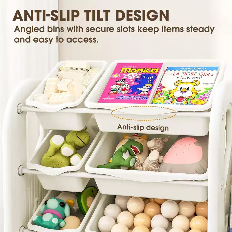 2-in-1 Kids Bookshelf and Toy Organizer with Storage Bins, White HDPE