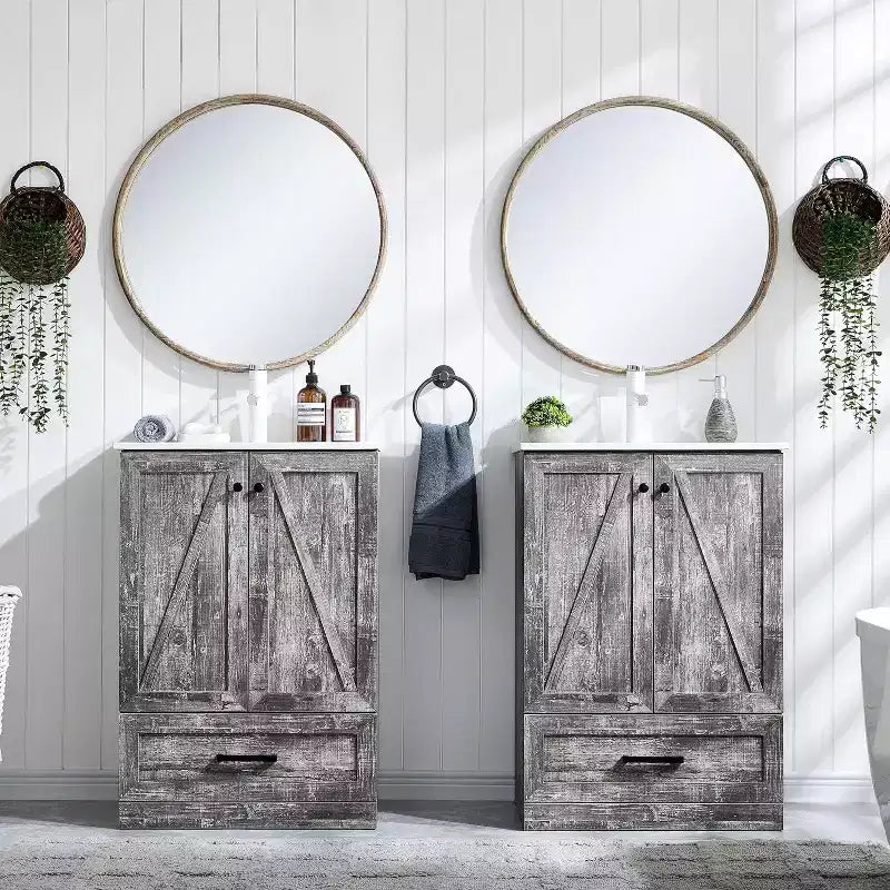 Mastgoal 24 Farmhouse Bathroom Vanity with Sink, Bathroom Dresser with Large Storage Drawer