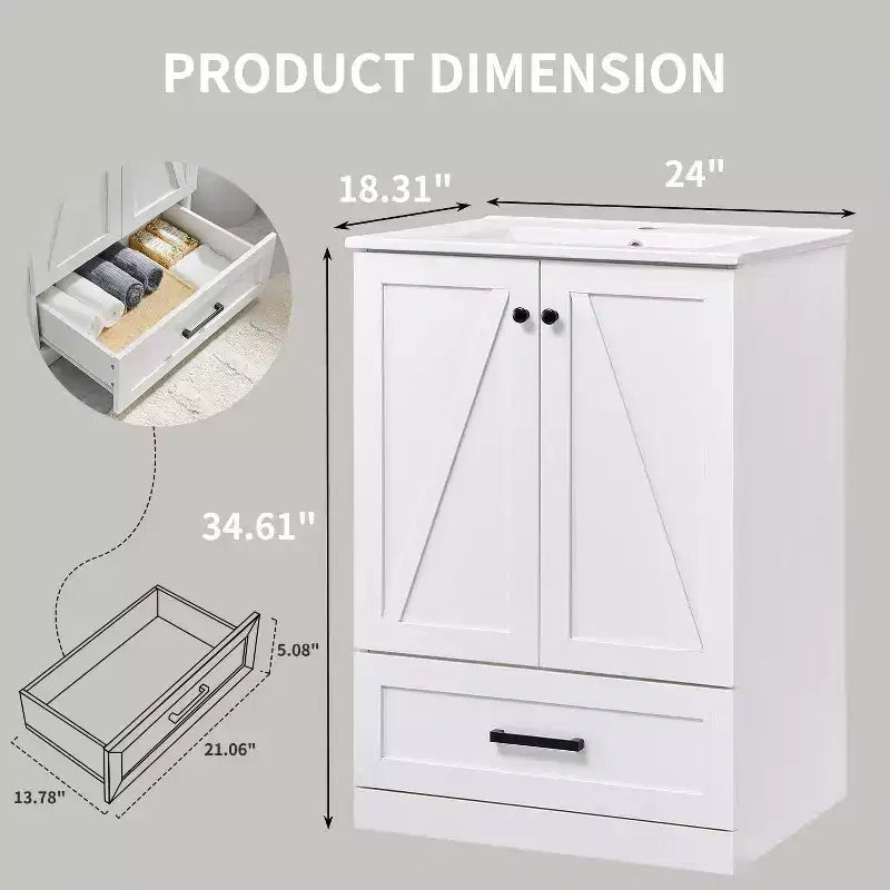 Mastgoal 24 Farmhouse Bathroom Vanity with Sink, Bathroom Dresser with Large Storage Drawer