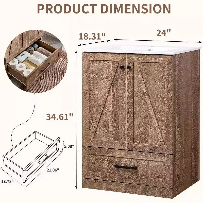 Mastgoal 24 Farmhouse Bathroom Vanity with Sink, Bathroom Dresser with Large Storage Drawer