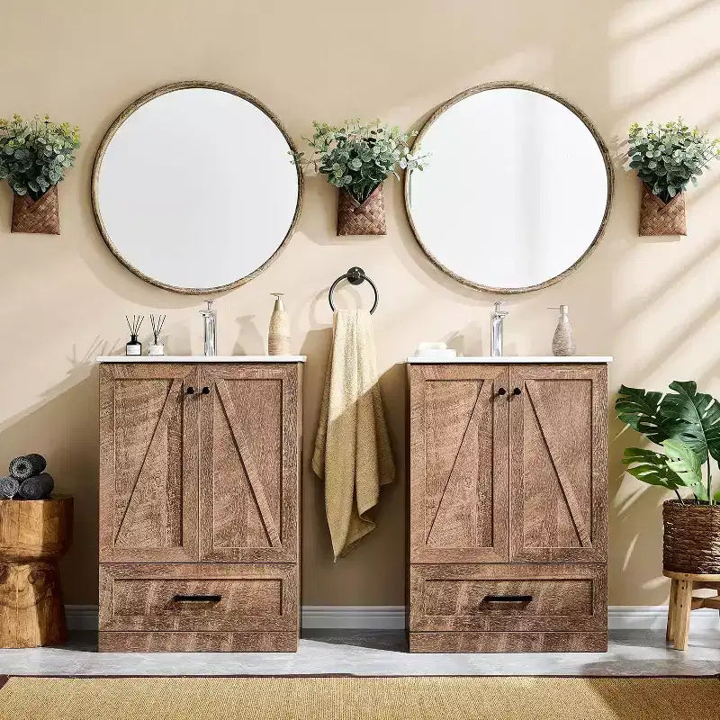Mastgoal 24 Farmhouse Bathroom Vanity with Sink, Bathroom Dresser with Large Storage Drawer