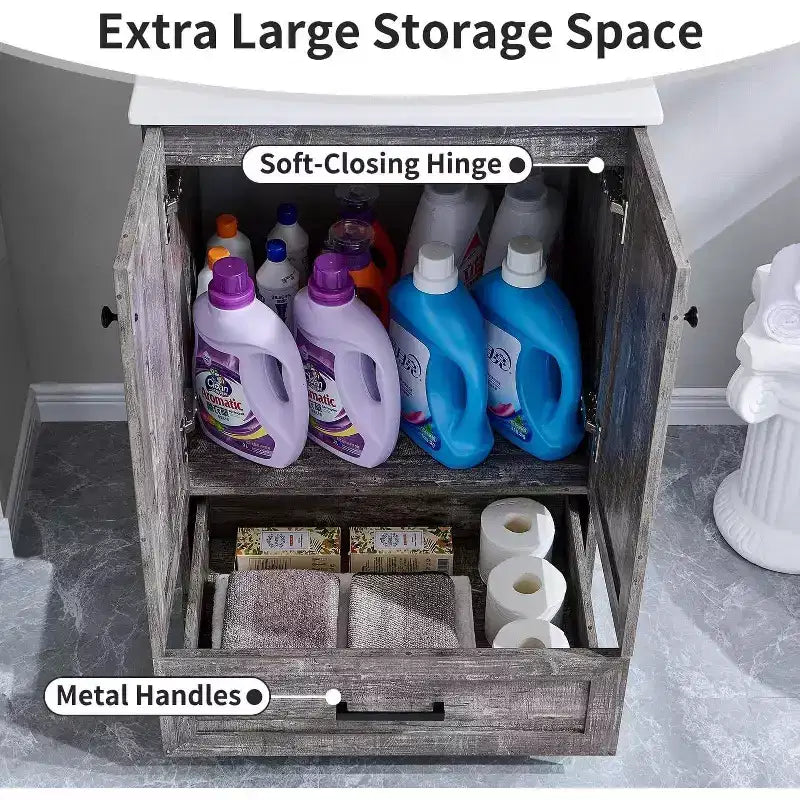 Mastgoal 24 Farmhouse Bathroom Vanity with Sink, Bathroom Dresser with Large Storage Drawer