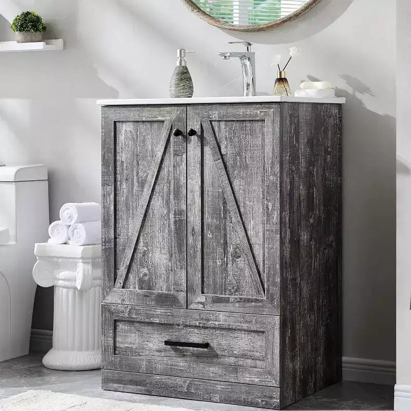 Mastgoal 24 Farmhouse Bathroom Vanity with Sink, Bathroom Dresser with Large Storage Drawer
