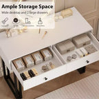 Acekool Vanity Desk with Mirror and Lights, Small Makeup Dressing Table with 2 Drawers, 3-Color LED, Adjustable Brightness, Organizer for Bedroom