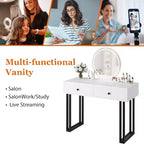 Acekool Vanity Desk with Mirror and Lights, Small Makeup Dressing Table with 2 Drawers, 3-Color LED, Adjustable Brightness, Organizer for Bedroom