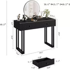 Acekool Vanity Desk with Mirror and Lights, Small Makeup Dressing Table with 2 Drawers, 3-Color LED, Adjustable Brightness, Organizer for Bedroom
