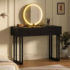 Acekool Vanity Desk with Mirror and Lights, Small Makeup Dressing Table with 2 Drawers, 3-Color LED, Adjustable Brightness, Organizer for Bedroom