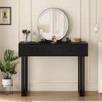 Acekool Vanity Desk with Mirror and Lights, Small Makeup Dressing Table with 2 Drawers, 3-Color LED, Adjustable Brightness, Organizer for Bedroom