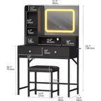 Acekool Makeup Vanity Desk with Mirror, 3-Color LED Lights, Charging Station, 4 Drawers, 6 Shelves, Stool, White Gold