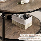 GustoWave Round Coffee Table, 2-Tier Rustic Wood Coffee Table with Storage Shelf for Home, Apartment, Small Spaces