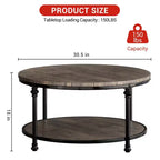 GustoWave Round Coffee Table, 2-Tier Rustic Wood Coffee Table with Storage Shelf for Home, Apartment, Small Spaces
