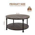 GustoWave Round Coffee Table, 2-Tier Rustic Wood Coffee Table with Storage Shelf for Home, Apartment, Small Spaces