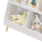 Modern Kids Bookshelf Toy Organizer, 2-Tier Storage Display Bookcase with 5 Cubbies, Open-Faced Bins, Christmas Birthday GIF