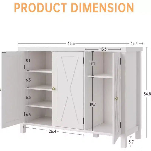 43 Farmhouse Shoe Storage Cabinet with 3 Barn Doors, Adjustable Shelves, Large Capacity Narrow Shoe Rack for Entryway & Living Room, White