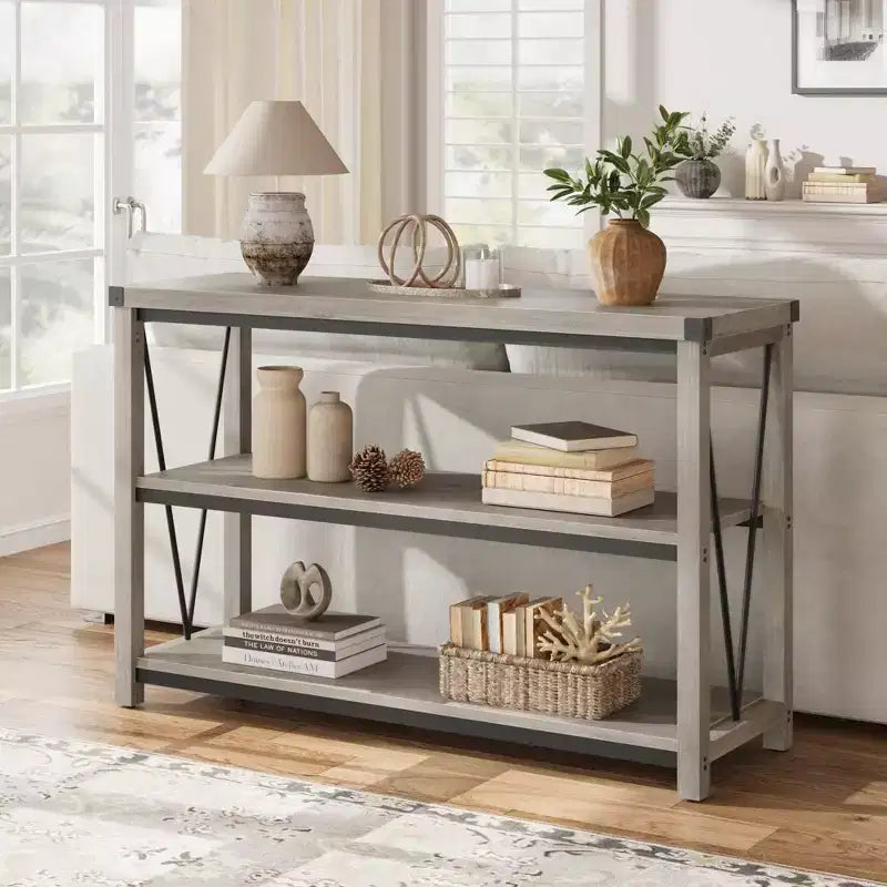 Farmhouse Entryway Table,47 Inch Narrow Long Console Table with Storage, 3 Tier Wood Console Table