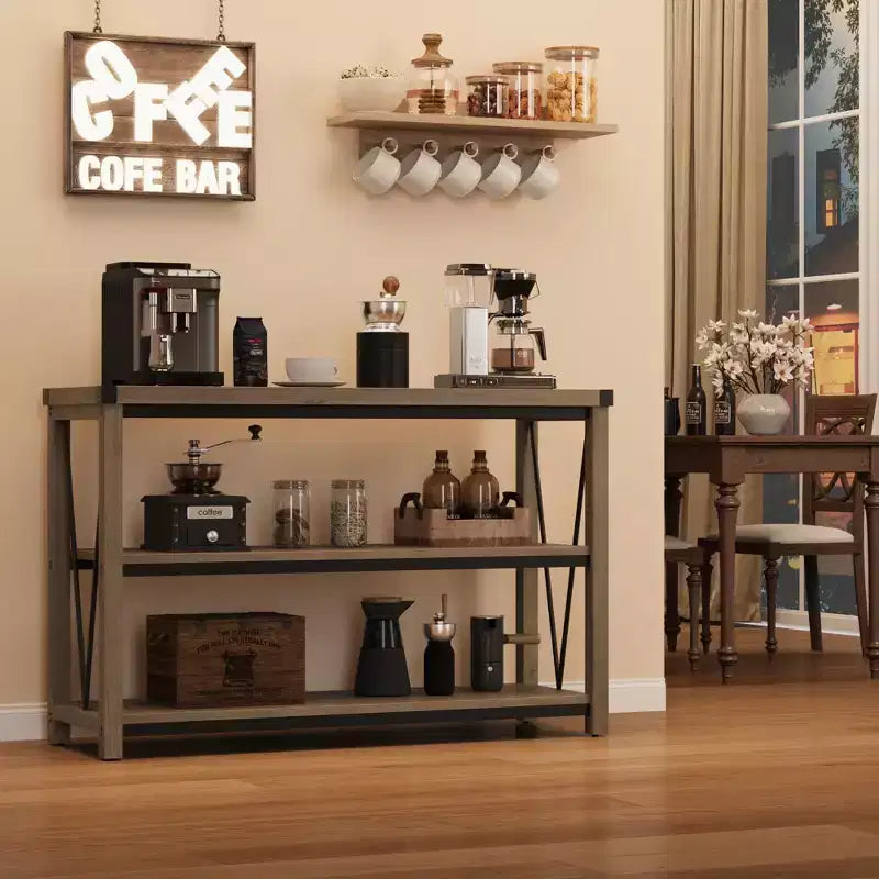Farmhouse Entryway Table,47 Inch Narrow Long Console Table with Storage, 3 Tier Wood Console Table