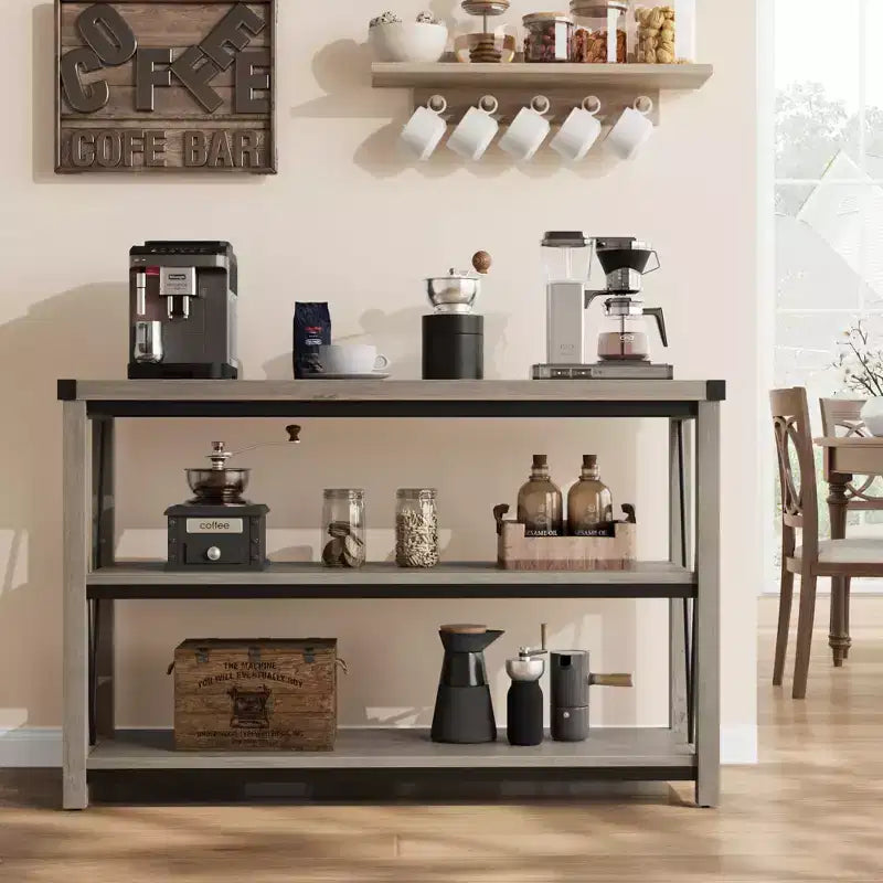 Farmhouse Entryway Table,47 Inch Narrow Long Console Table with Storage, 3 Tier Wood Console Table