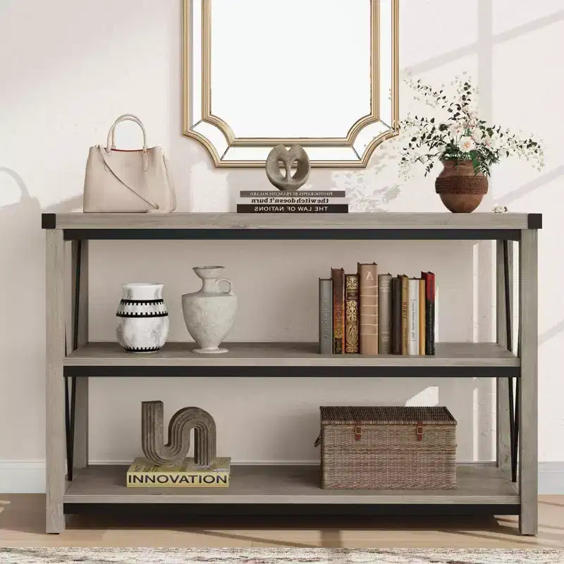 Farmhouse Entryway Table,47 Inch Narrow Long Console Table with Storage, 3 Tier Wood Console Table