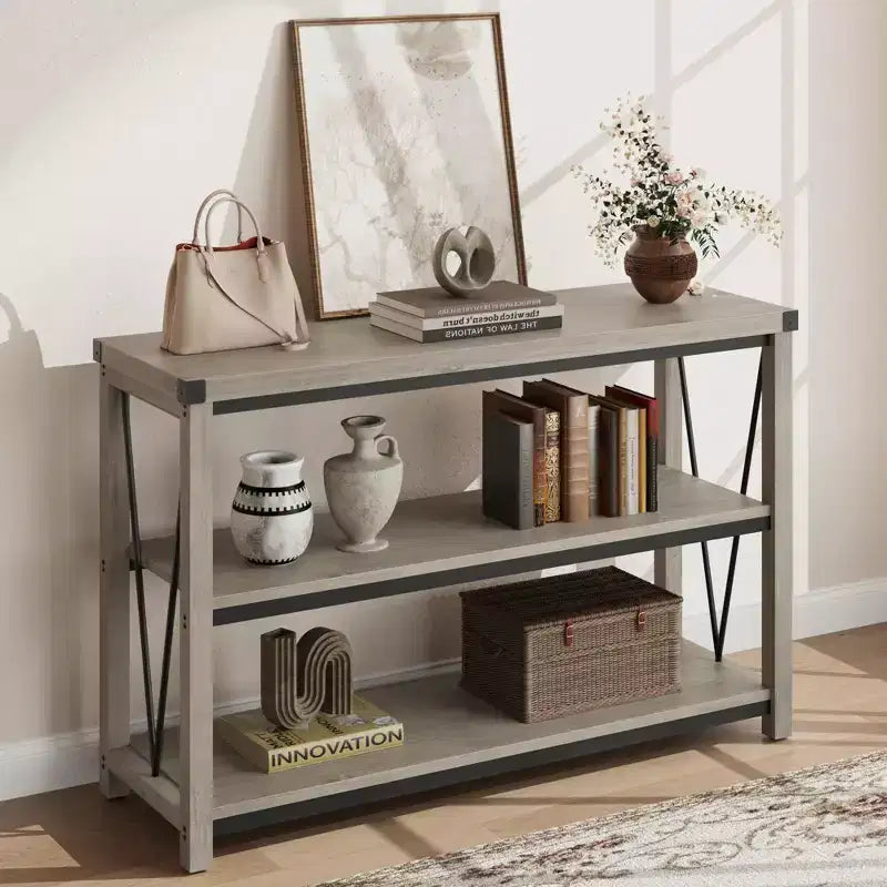 Farmhouse Entryway Table,47 Inch Narrow Long Console Table with Storage, 3 Tier Wood Console Table