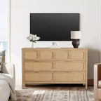 6 Drawer Dresser for Bedroom, 47 Wide Rattan Chest of Drawers with Metal Handles, Wooden Closet Drawer TV Stand, Dresser Organizer