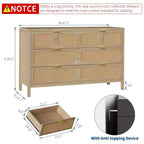 6 Drawer Dresser for Bedroom, 47 Wide Rattan Chest of Drawers with Metal Handles, Wooden Closet Drawer TV Stand, Dresser Organizer