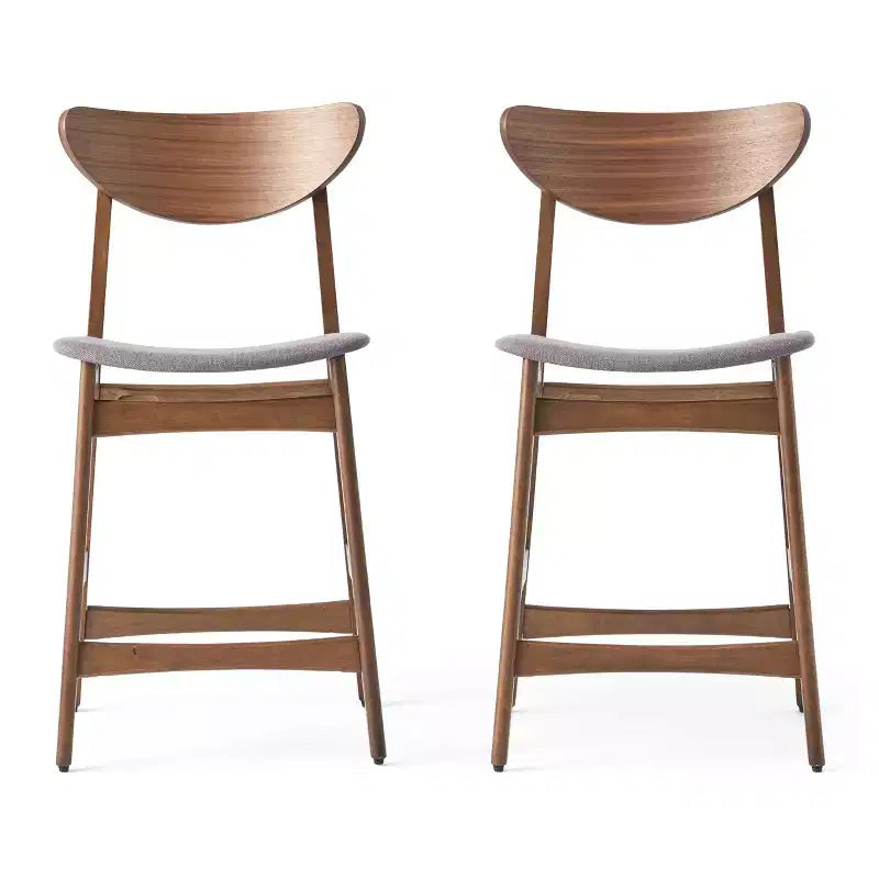 GDFStudio Cedric Mid-Century Modern Fabric and Rubberwood 23.5 Inch Counter Stool (Set of 2)