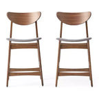 GDFStudio Cedric Mid-Century Modern Fabric and Rubberwood 23.5 Inch Counter Stool (Set of 2)