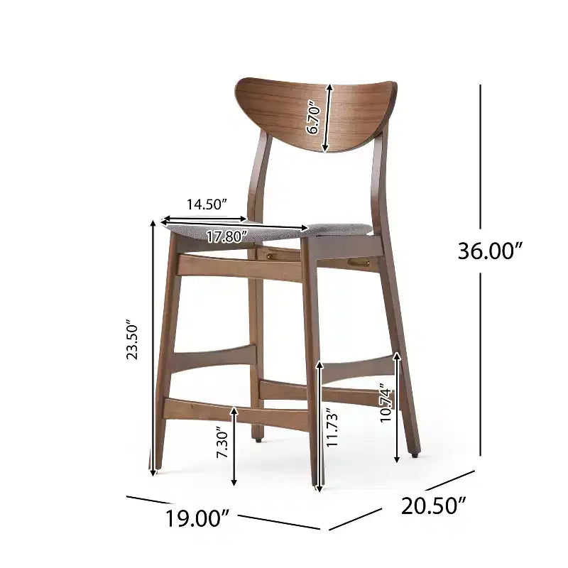 GDFStudio Cedric Mid-Century Modern Fabric and Rubberwood 23.5 Inch Counter Stool (Set of 2)