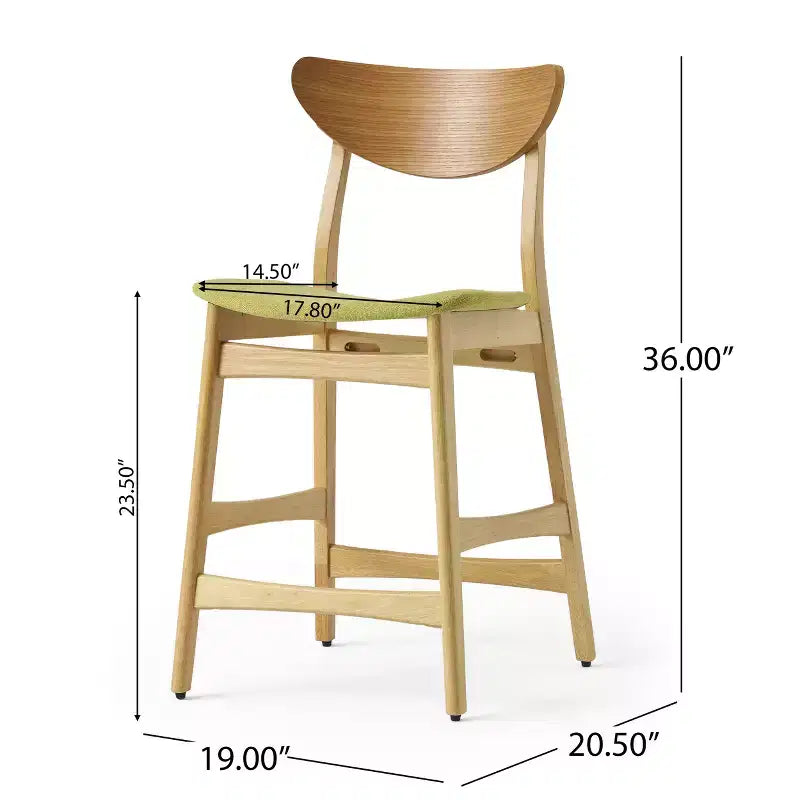 GDFStudio Cedric Mid-Century Modern Fabric and Rubberwood 23.5 Inch Counter Stool (Set of 2)
