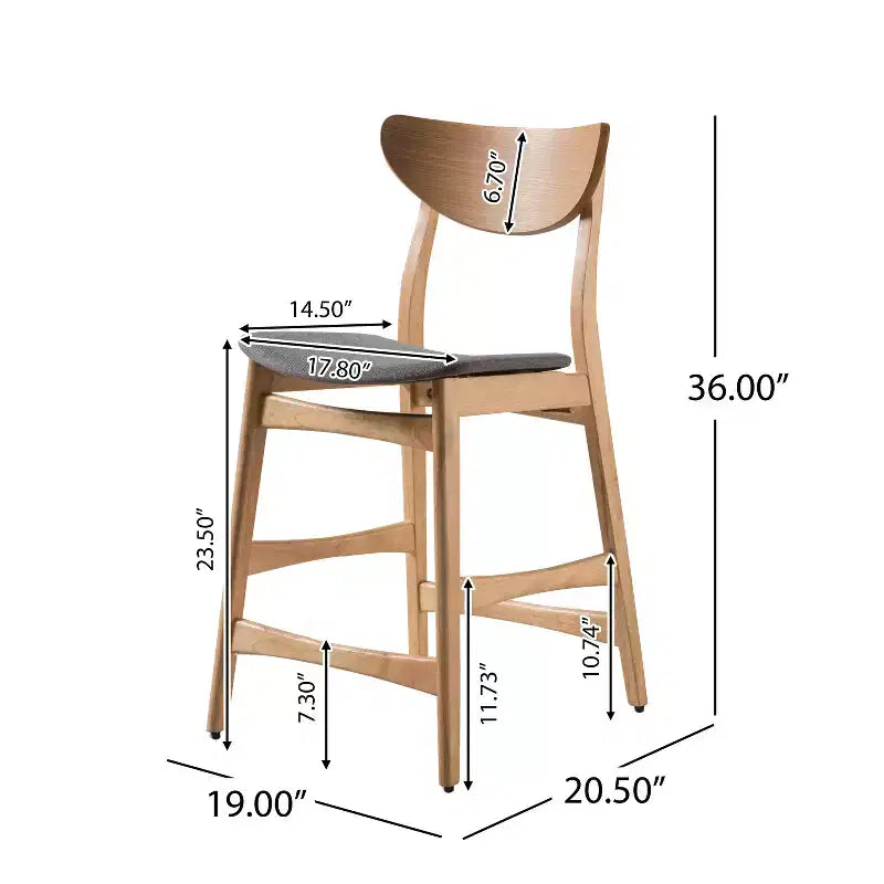 GDFStudio Cedric Mid-Century Modern Fabric and Rubberwood 23.5 Inch Counter Stool (Set of 2)
