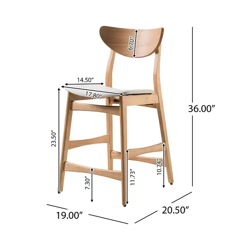 GDFStudio Cedric Mid-Century Modern Fabric and Rubberwood 23.5 Inch Counter Stool (Set of 2)
