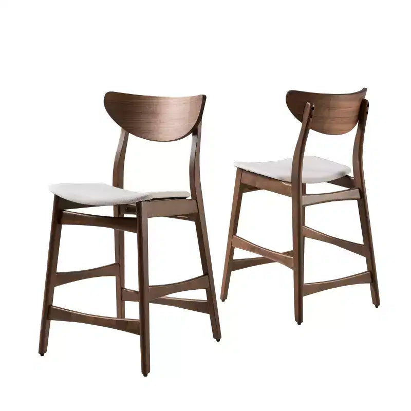 GDFStudio Cedric Mid-Century Modern Fabric and Rubberwood 23.5 Inch Counter Stool (Set of 2)
