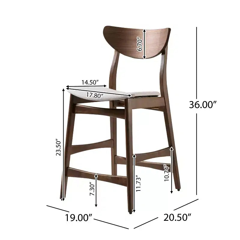 GDFStudio Cedric Mid-Century Modern Fabric and Rubberwood 23.5 Inch Counter Stool (Set of 2)