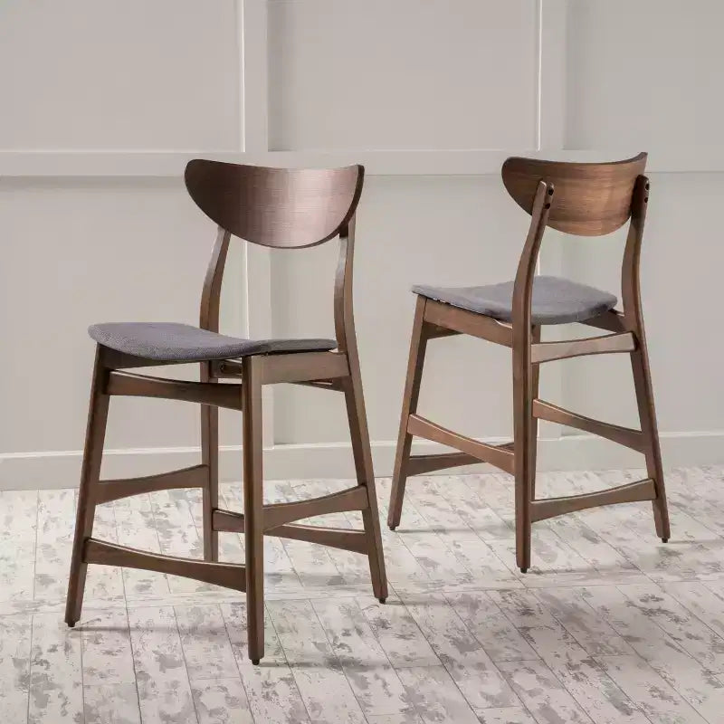 GDFStudio Cedric Mid-Century Modern Fabric and Rubberwood 23.5 Inch Counter Stool (Set of 2)
