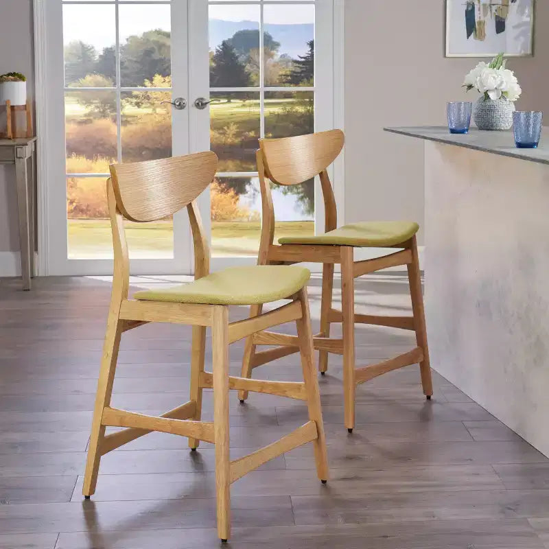 GDFStudio Cedric Mid-Century Modern Fabric and Rubberwood 23.5 Inch Counter Stool (Set of 2)
