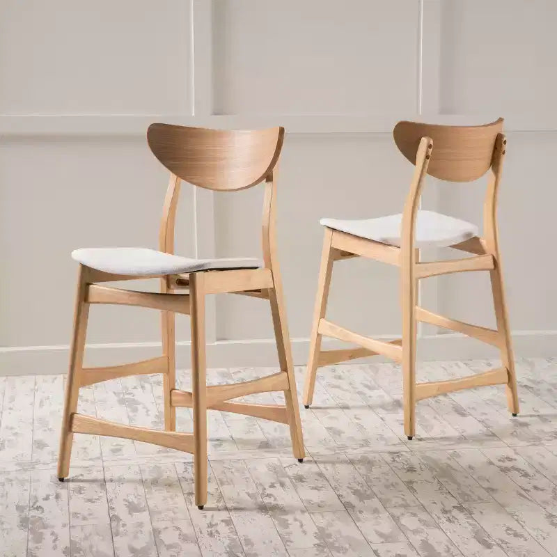 GDFStudio Cedric Mid-Century Modern Fabric and Rubberwood 23.5 Inch Counter Stool (Set of 2)