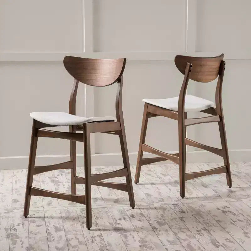 GDFStudio Cedric Mid-Century Modern Fabric and Rubberwood 23.5 Inch Counter Stool (Set of 2)