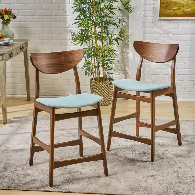 GDFStudio Cedric Mid-Century Modern Fabric and Rubberwood 23.5 Inch Counter Stool (Set of 2)