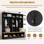 The Misty Moon Black Hall Tree with Storage Bench Shoe Cabinet with Cube Storage and Shelves, Multifunctional Coat Rack with 8 Hooks