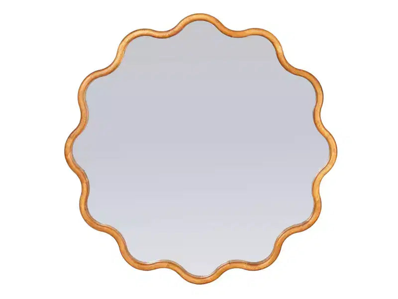 Wavy Mirror with Scalloped Wooden Frame