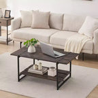 2 Tier Wood Coffee Table, 41'' Industrial Center Table, Cocktail Tea Table with Storage Shelf, Sofa Side Accent Table for Living Room