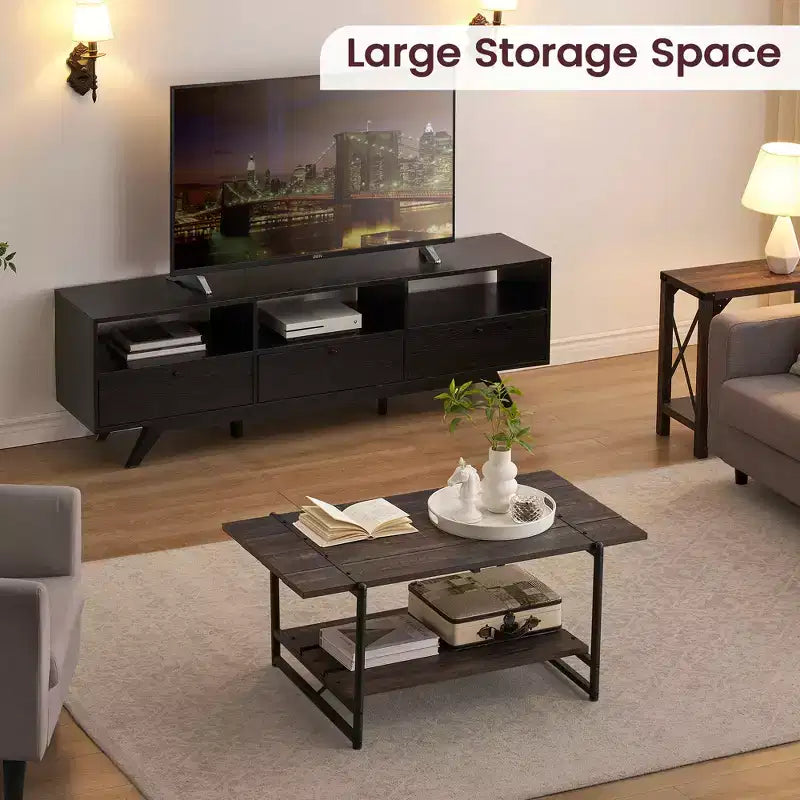 2 Tier Wood Coffee Table, 41'' Industrial Center Table, Cocktail Tea Table with Storage Shelf, Sofa Side Accent Table for Living Room