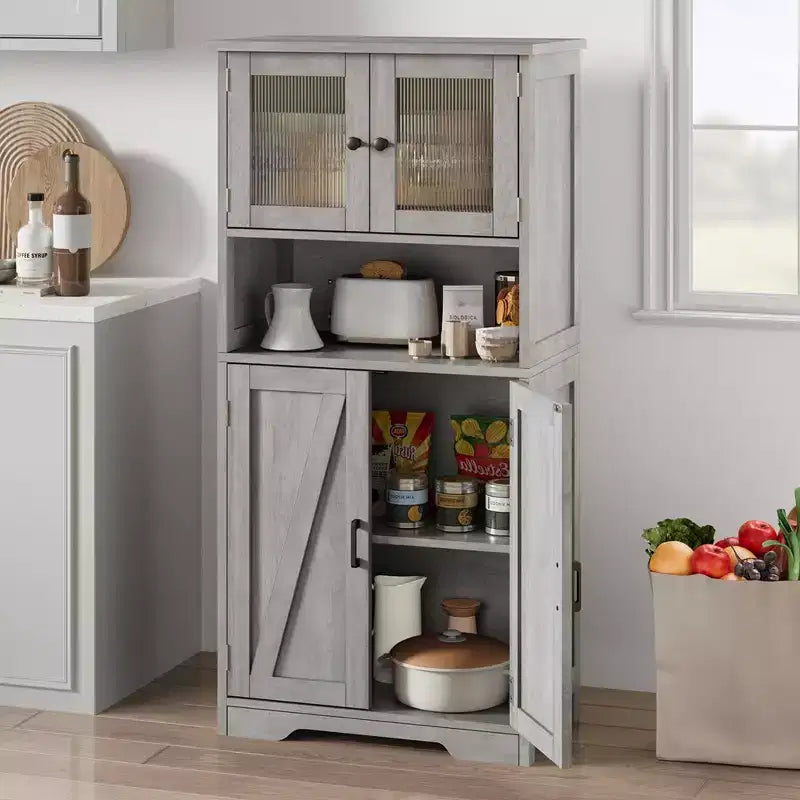 Bathroom Storage Cabinet, Freestanding Linen Cabinet with Doors and Shelves, Wooden Kitchen Pantry Cabinet, for Living Room,