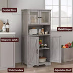 Bathroom Storage Cabinet, Freestanding Linen Cabinet with Doors and Shelves, Wooden Kitchen Pantry Cabinet, for Living Room,